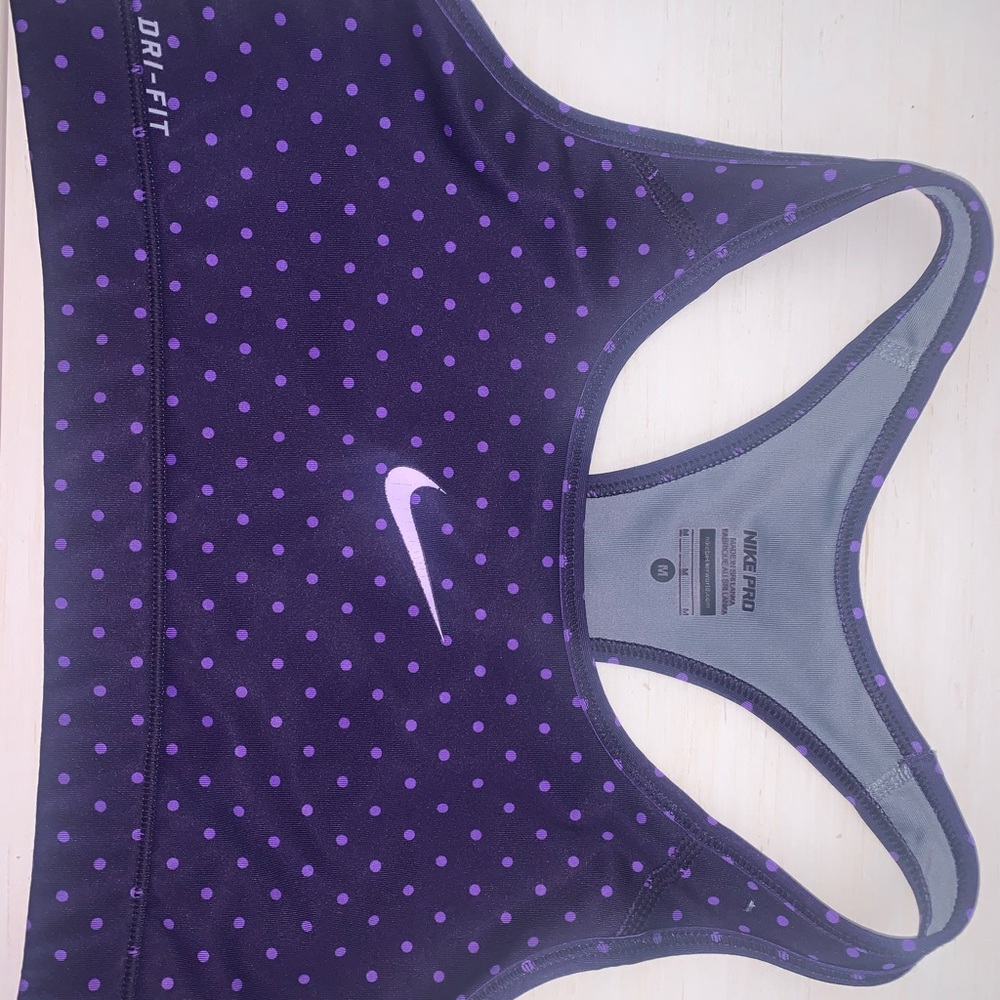 Nike pro sports bra: purple with polka dots